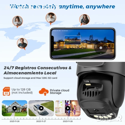 5K 10MP HD IP WiFi PTZ Kамера Двоен обектив с двоен екран AI автоматично проследяване P2P O-KAM APP, снимка 12 - IP камери - 52063369