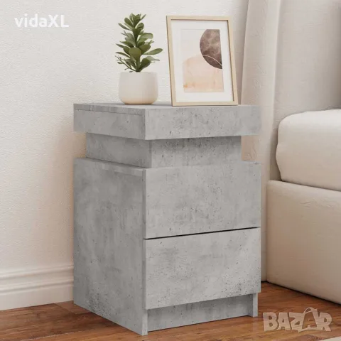 vidaXL Нощни шкафчета с LED осветление, 2 бр, бетонно сив, 35x39x55 см, снимка 2 - Шкафове - 56148125