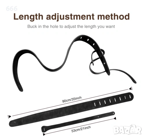 LEKATO LGS-7 Кожена, удебелена, с подплата и пяна каишка за китара, ширина 2.5”, 41”-51”, снимка 3 - Други - 53191242