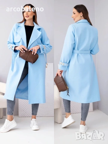 Дамско палто с колан и златни катарами, 4цвята , снимка 2 - Палта, манта - 53687342