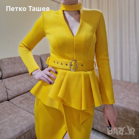 Ефектна рокля с пеплум и колан, снимка 4 - Рокли - 53818035