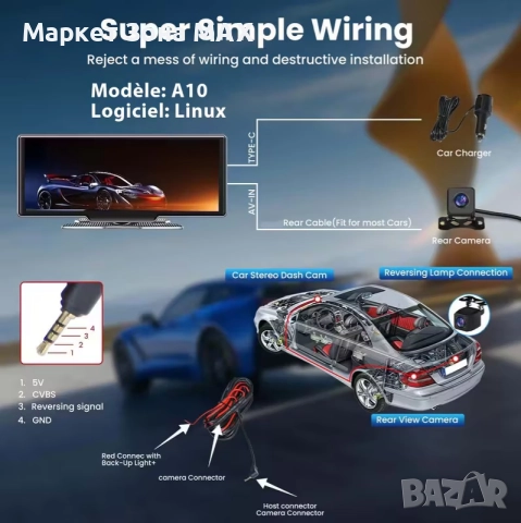 Мултимедия 4К + 1080P камера за кола с IPS тъчскрийн, CarPlay/Android Auto и GPS, снимка 3 - Навигация за кола - 52885343