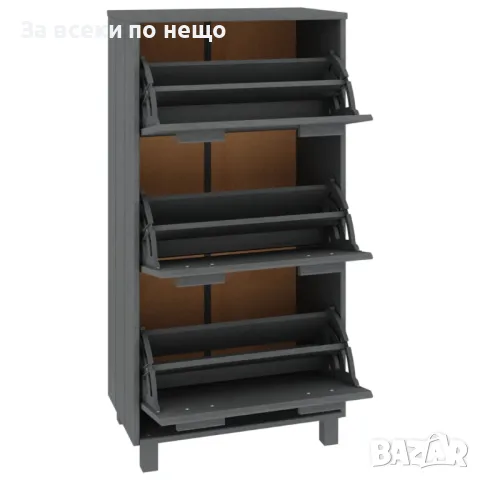 Шкаф за обувки, тъмносив, 59,5x35x117 см, бор масив, снимка 4 - Шкафове - 48289764