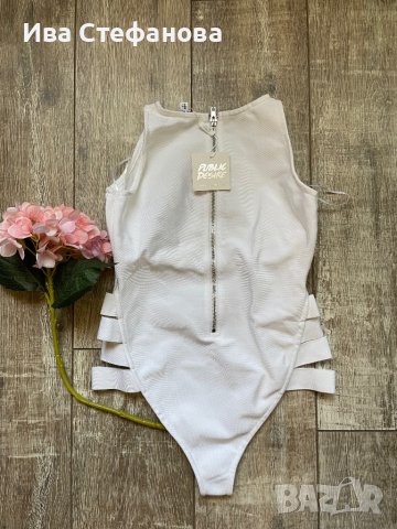 Ново с етикет хигиена лепенка луксозно парти елегантно официално бяло бандажно боди , снимка 3 - Потници - 41773314