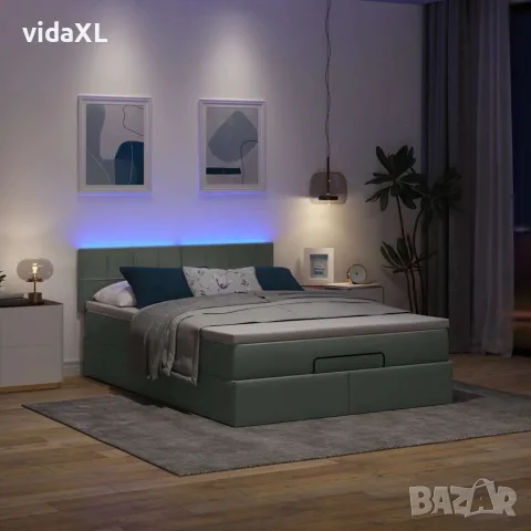 vidaXL Османска легло с матрак и LED, тъмносиво, 140x190 см, плат, снимка 3 - Спални и легла - 56147008