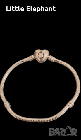 Сребърна гривна Пандора,змийска плетка със закопчалка сърце,16-17 см/нова, снимка 2 - Колиета, медальони, синджири - 47358245