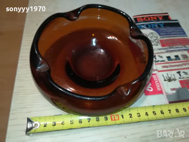 ПЕПЕЛНИК-КАФЯВО СТЪКЛО 1405251634, снимка 3 - Антикварни и старинни предмети - 50288175