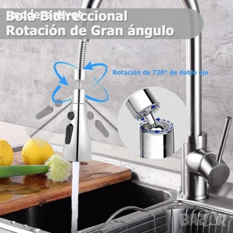 Накрайник за мивка с покритие от никел с три вида струя на 360 градуса, снимка 3 - Други - 51181751