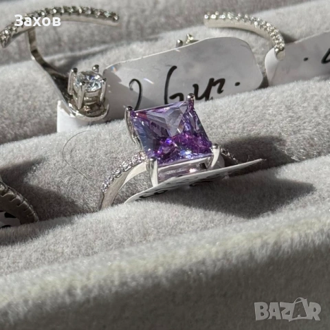 Елегантен сребърен пръстен с аметист и цирконий., снимка 2 - Пръстени - 53730591
