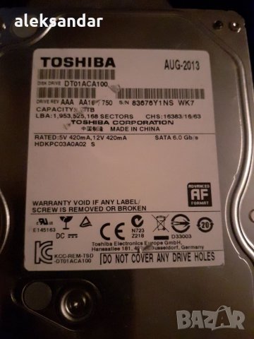 Продавам хард диск 3.5.toshiba 1TB.