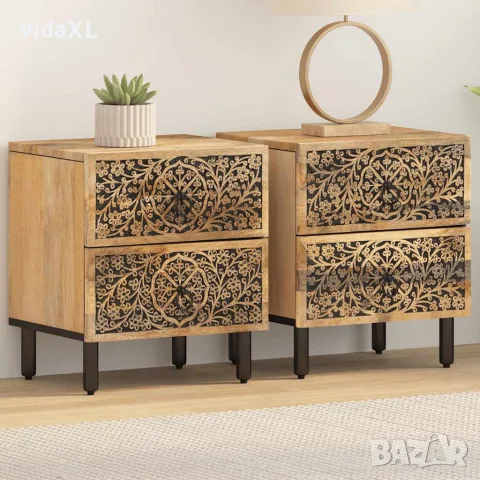 vidaXL Нощни шкафчета, 2 бр, 40x33x46 см, манго масив, снимка 2 - Шкафове - 56147316