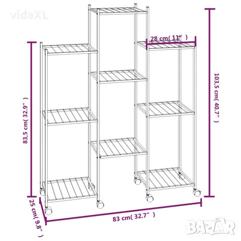 vidaXL Стойка за цветя на колела 83x25x103,5 см черна желязо, снимка 6 - Саксии и кашпи - 56147155