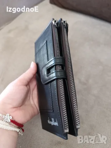 Нов черен кожен портфейл, снимка 2 - Портфейли, портмонета - 49587400