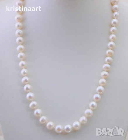 Колие *Очарование* от естествени бели перли, 10мм,60см, снимка 4 - Колиета, медальони, синджири - 35842975