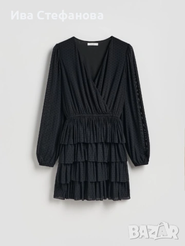 Нова луксозна къса черна елегантна волани къдри  рокля V образно деколте , снимка 7 - Рокли - 49299784