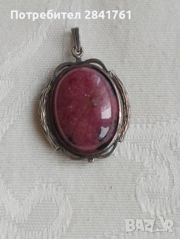 Сребърен медальон с родонит, снимка 6 - Колиета, медальони, синджири - 40686053