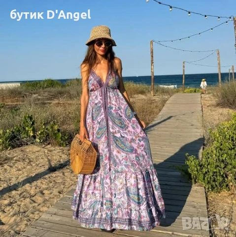 Разкошна дълга рокля с флорален принт, снимка 2 - Рокли - 51100600