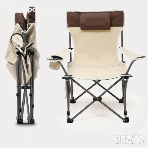 Сгъваем преносим стол WerkBull с възглавница и поставка за телефон до 140кг за плаж и къмпинг, снимка 4 - Столове - 49195693