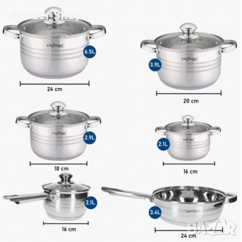 Комплект съдове за готвене 12 части, неръждаема стомана, снимка 3 - Други - 51913222