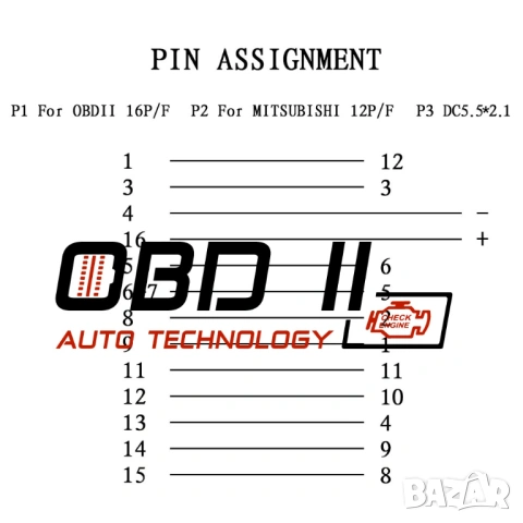 Кабел / Преходник / Адаптер за Mitsubishi 12 Пина Pin Мицубиши Delphi, снимка 6 - Аксесоари и консумативи - 53197170