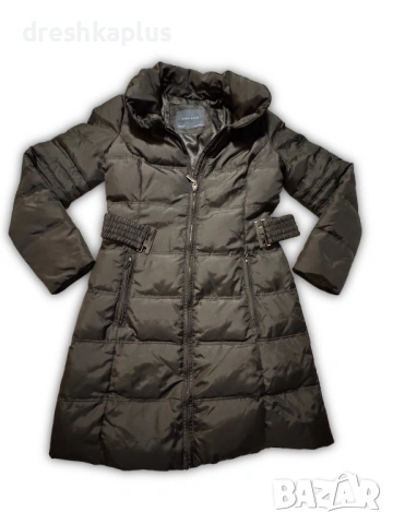 ZARA BASIC – Дълго капитонирано яке с колан – Каки зелено – Размер M