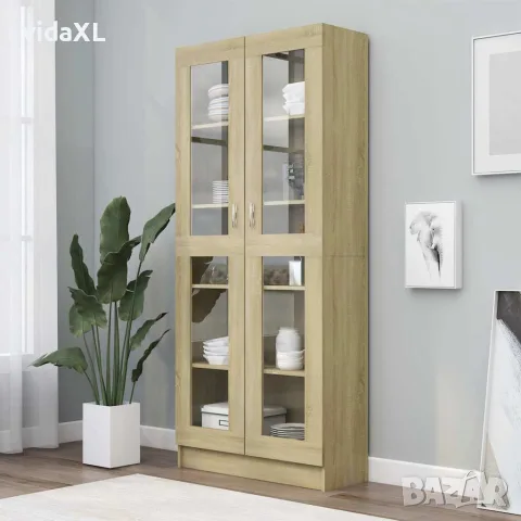 vidaXL Шкаф витрина, дъб сонома, 82,5x30,5x185 см, инженерно дърво, снимка 2 - Секции и витрини - 56147839