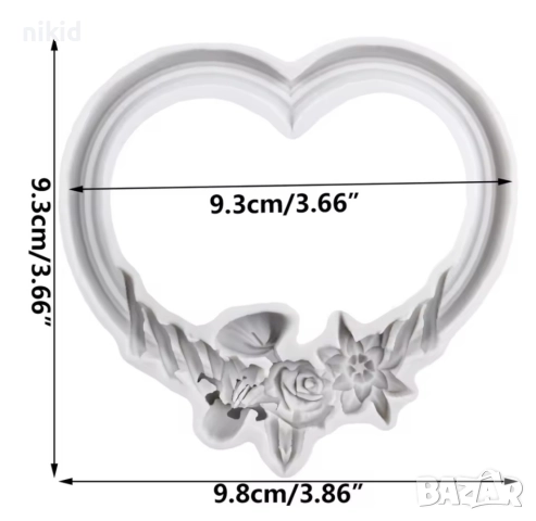  Сърце рамка с цветя фунийка силиконов молд форма фондан декор украса, снимка 2 - Форми - 51691279