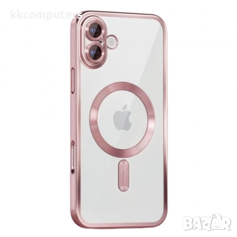 Силиконов кейс bSmart Chrome Magsafe с протектори за камерите, За iPhone 17 (6.3), Розово-златен