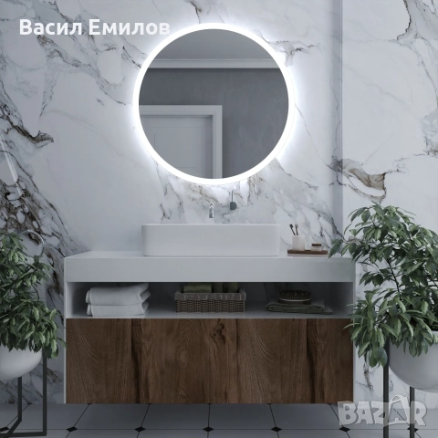 Кръгло LED огледало за баня Ф60/80 см, bluetooth , снимка 2 - Огледала - 51944002