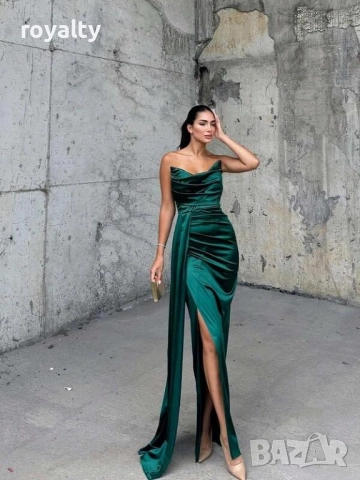 Дамска официална рокля от сатен в зелено