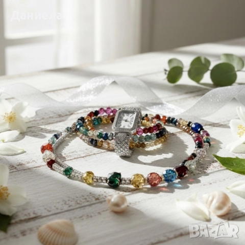 Дамски комплект: часовник, гривни и колие – стил в три стъпки, снимка 3 - Дамски - 52566715