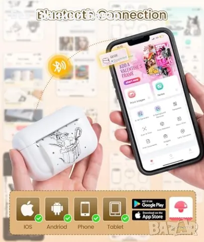 Нов Преносим стикер принтер Q02E с Bluetooth и хартия – за телефон печат, снимка 9 - Друга електроника - 49606051