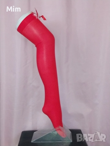 Червени дамски чорапи с пандела , снимка 3 - Бельо - 52825010