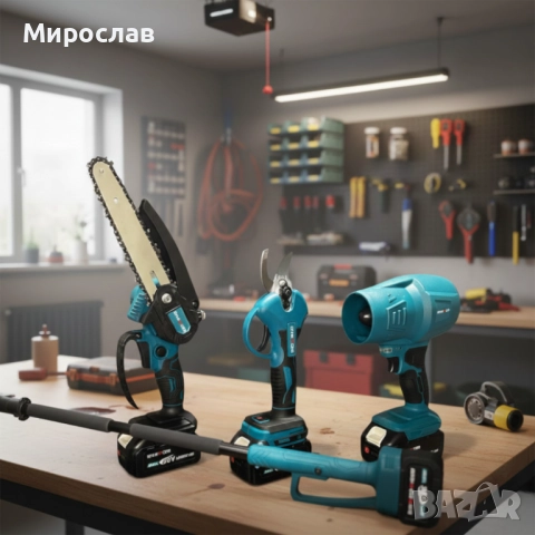 Акумулаторен комплект 4в1 KraftRoyal – Лозарска ножица, мини верижен трион 15 см, духалка и телескоп, снимка 6 - Други инструменти - 52737451