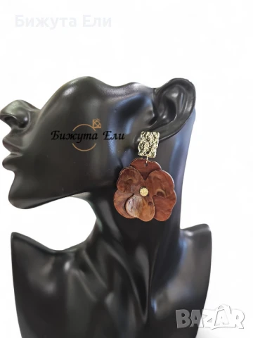 Обеци кафяви цветя , снимка 2 - Обеци - 51430281