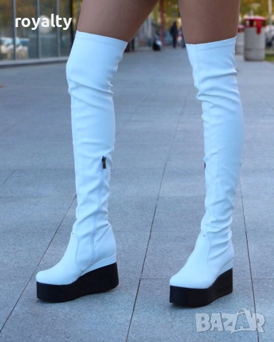 Ботуши на платформа - бяла кожа с черно ходило, снимка 4 - Дамски ботуши - 51997448