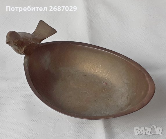 Пепелник месинг бронз метал с врабче, снимка 2 - Декорация за дома - 38942140