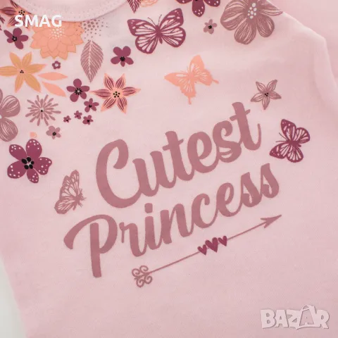 Бебешко памучно боди Розови пеперуди на цветя Най-сладката принцеса S_1245563, снимка 2 - Бодита за бебе - 49739924