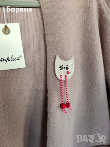 Нова бутикова жилетка камел с косъм от заек с брошка, снимка 7 - Жилетки - 43242542