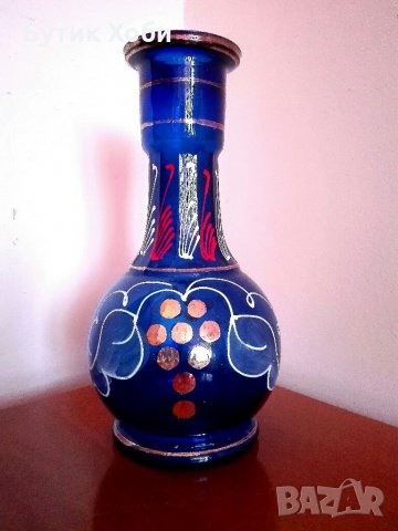 Наргиле ваза от кобалтово стъкло, снимка 1 - Вази - 34354212