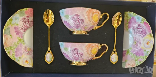 NEW Бутикови чаши за чай и кафе със златна лъжичка, снимка 5 - Чаши - 47661322