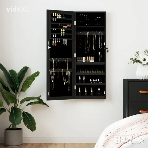 vidaXL Огледален шкаф за бижута, стенен монтаж, черен, 37,5x10x106 см, снимка 2 - Огледала - 56147323
