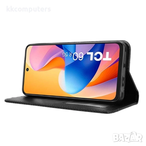 Калъф-портфейл за TCL 60R 5G - Ретро кожен, Мозаечен бордюр, Стойка, 3 слотa за карти, Вкл. Протекто, снимка 6 - Калъфи, кейсове - 52937144