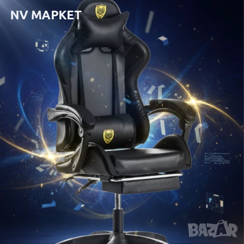 Ергономичен геймърски стол с поставка за крака, масажна функция,2 възглавници-шийна и лумбална 89.90, снимка 3 - Столове - 53167340