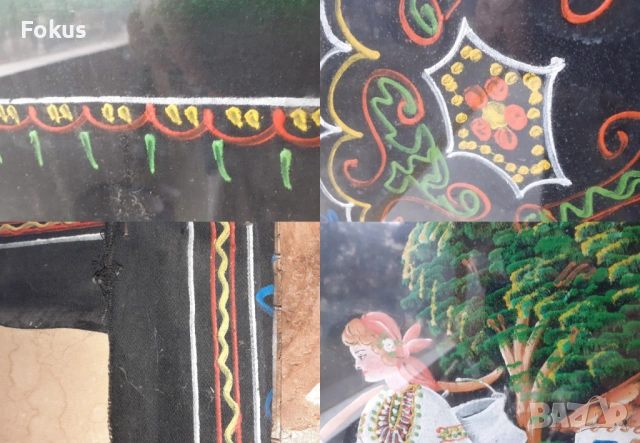 Голяма стара ръчно рисувана картина с масло върху плат рамка, снимка 7 - Антикварни и старинни предмети - 53390953