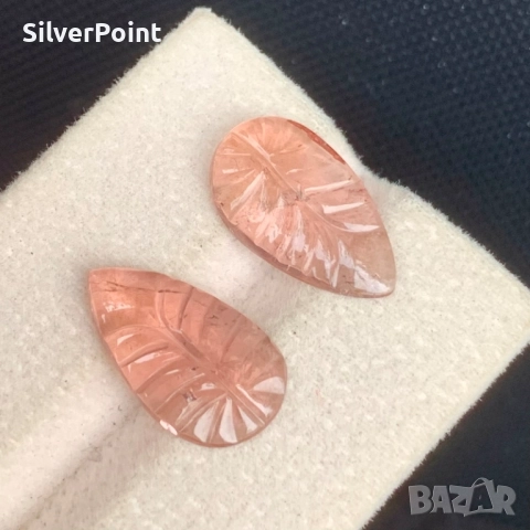 Розови Турмалини чифт карвинг листа, снимка 2 - Други - 52508787