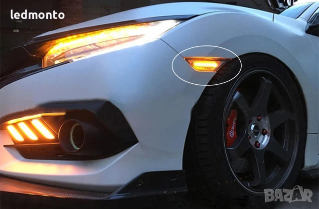 Динамични LED мигачи за калници Honda Civic 10th Gen 2016–2021 – Опушени, снимка 4 - Части - 50647655