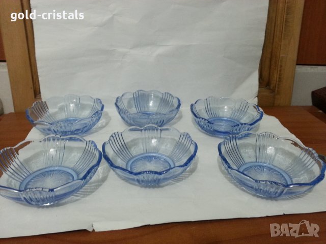 Стъклени купички цветно синьо стъкло, снимка 4 - Антикварни и старинни предмети - 36006535