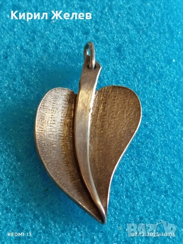 Сребърен медальон във формата на листо майсторска ръчна изработка 30593, снимка 2 - Колиета, медальони, синджири - 52621772