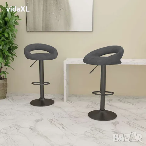 vidaXL Бар табуретки, 2 бр, тъмносиви, кадифе, снимка 2 - Столове - 56146989
